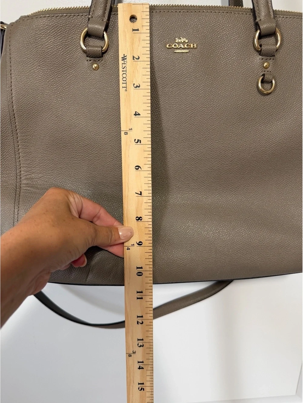 Coach Stanton Carryall Taupe Leather Shoulder Bag with Adjustable Strap